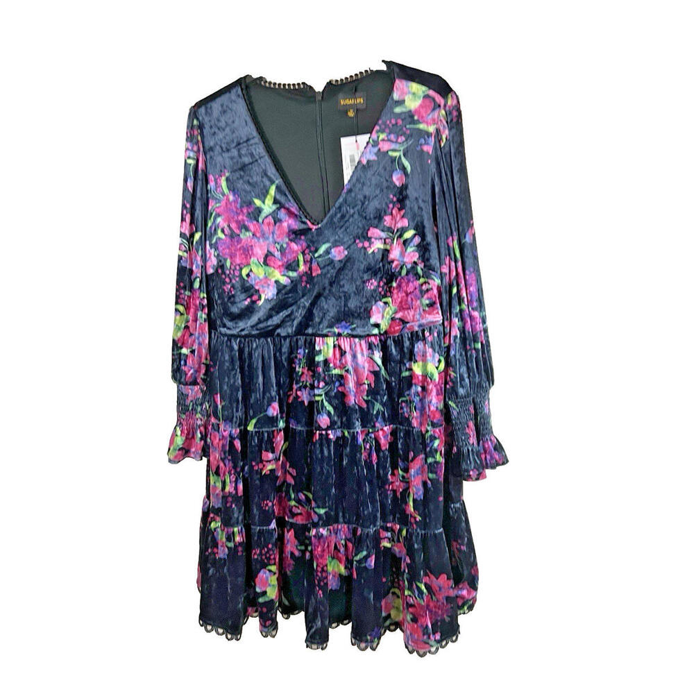 Sugarlips Curve Tulda Floral Amari Velvet Tiered Mini Dress 2x  New
